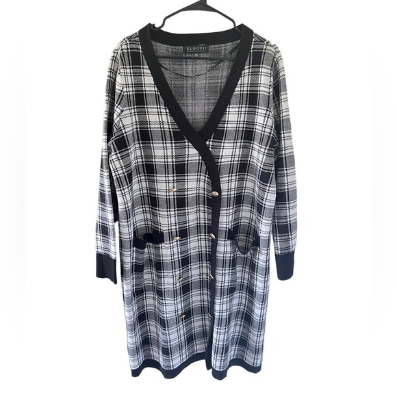 Eloquii Black & White Checkered Sweater Dress - Picture 2 of 9